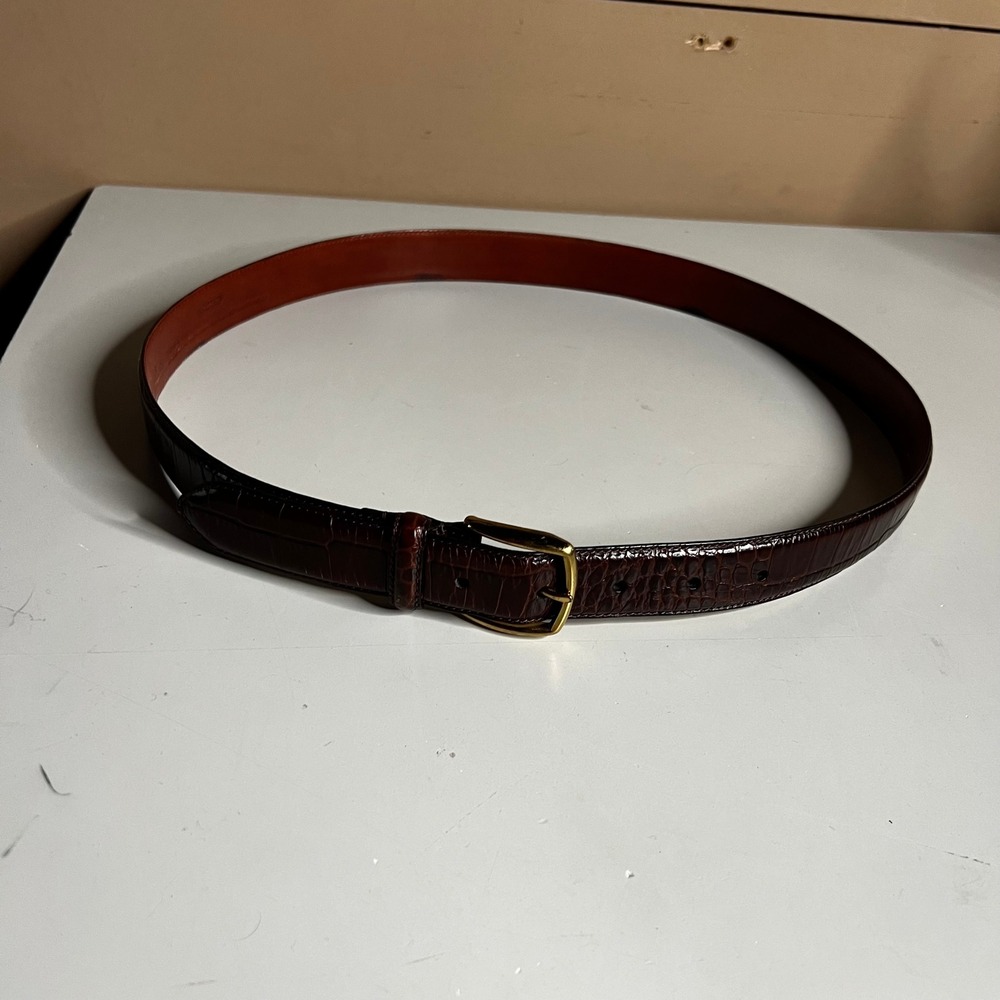 Coach 5903 Mens Mahogany Brown Crocodile Embossed Leather Belt Brass Buckle 36